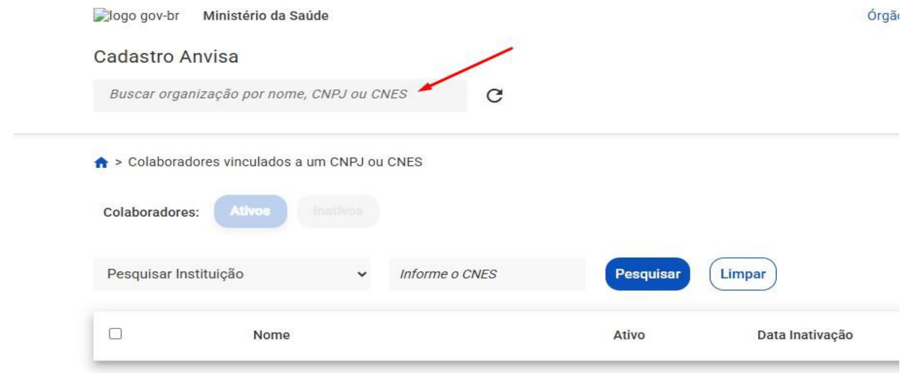 Campo para pesquisar a organização