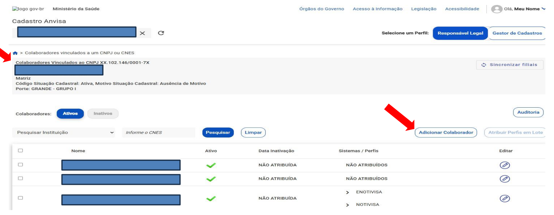 Botão Adicionar Colaborador