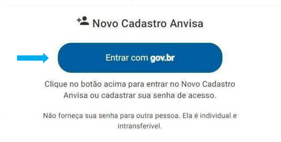 Botão Entrar com gov.br no Cadastro Anvisa