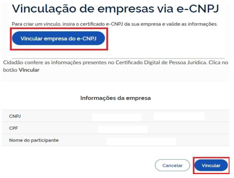 Vinculação da empresa por e-CNPJ